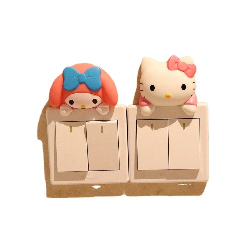Kt Cat Cartoon Switch Cover Διακόσμηση δωματίου 3D On-Off Switch Sticker Switch Outlet Wall Sticker