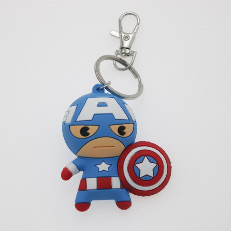 Προσαρμοσμένα παιχνίδια κάνουν 3D Cartoon Anime Captain America Rubber Keychain Προσαρμοσμένο Pvc Keychain