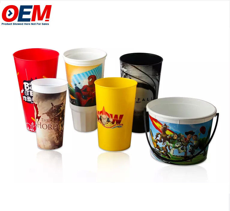 OEM Καλή ποιότητα δοχείο προσαρμοσμένο εκτυπωμένο πλαστικό καρτούν ποπκόρν κουβά μπανιέρα φλιτζάνι με καπάκι για προώθηση