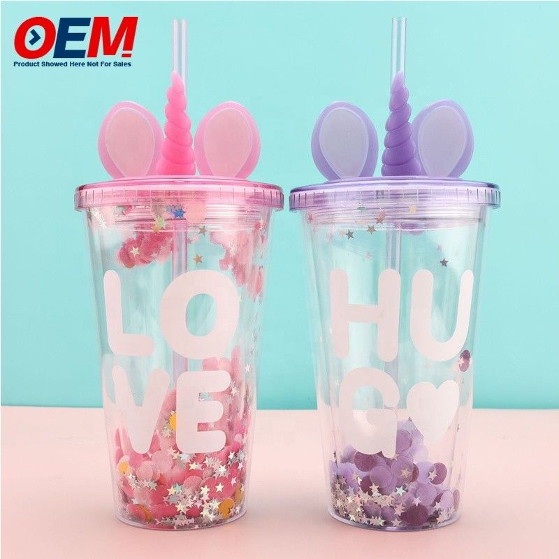 Φαρμακευτική παραγγελία PP Double Wall Cup With Straw OEM πλαστικό φλιτζάνι