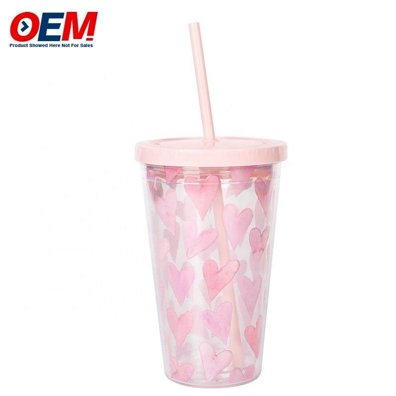Φαρμακευτική παραγγελία PP Double Wall Cup With Straw OEM πλαστικό φλιτζάνι