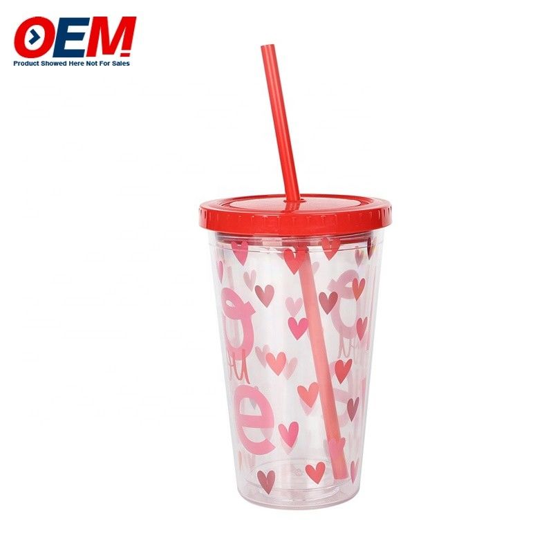 Φαρμακευτική παραγγελία PP Double Wall Cup With Straw OEM πλαστικό φλιτζάνι