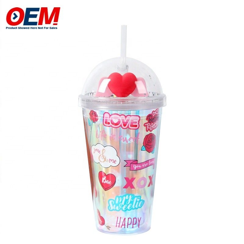Φαρμακευτική παραγγελία PP Double Wall Cup With Straw OEM πλαστικό φλιτζάνι