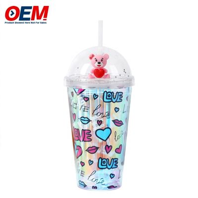 Φαρμακευτική παραγγελία PP Double Wall Cup With Straw OEM πλαστικό φλιτζάνι